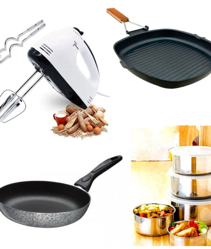 Mixer electric, 7 viteze, 4 palete + Tigaie teflon 24cm + Tigaie Grill cu maner pliabil + Cadou Set 10 vase inox cu capace