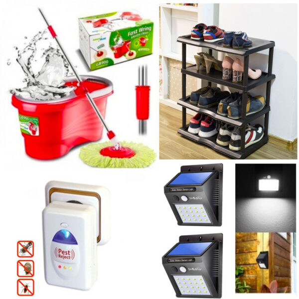 Mop Rotativ cu Galeata Easy Clean + Etajera pantofi + Pest reject, aparat cu ultrasunete impotriva daunatorilor + Cadou Lampa solara cu senzori