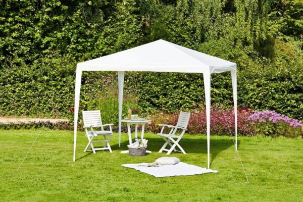 Pavilion gradina patrat cadru metalic + polietilena alb 3 x 3m, alb