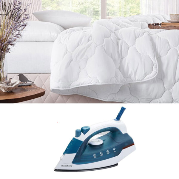 Pilota matlasata alba 180/210cm + 2 Perne albe 50/70cm + Fier de calcat cu abur Hausberg HB-7850
