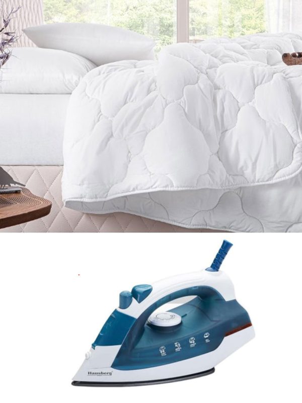 Pilota matlasata alba 180/210cm + 2 Perne albe 50/70cm + Fier de calcat cu abur Hausberg HB-7850