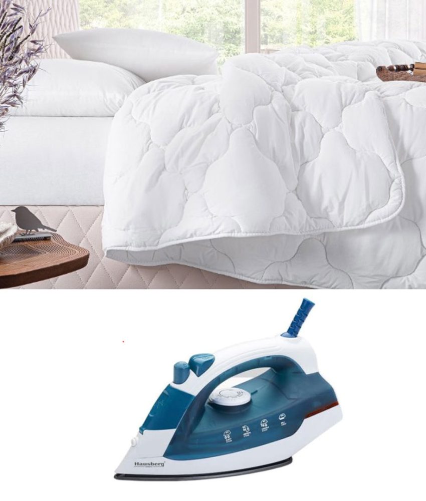 Pilota matlasata alba 180/210cm + 2 Perne albe 50/70cm + Fier de calcat cu abur Hausberg HB-7850