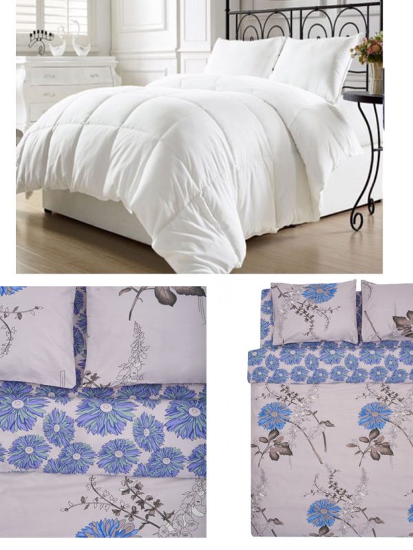 Pilota dubla iarna, 180/210cm, alba + Lenjerie de pat king size 100% bbc, 4 piese