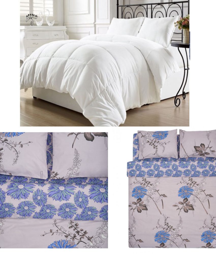 Pilota dubla iarna, 180/210cm, alba + Lenjerie de pat king size 100% bbc, 4 piese