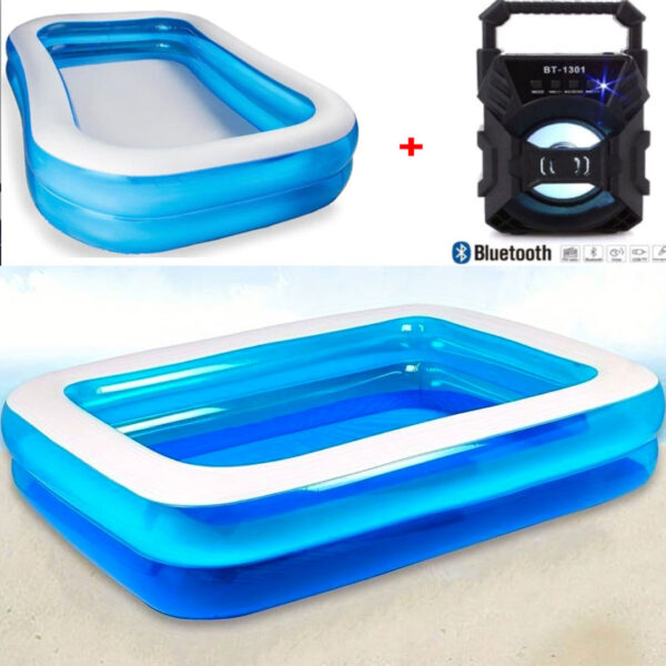 Piscina gonflabila JRH,2 inele Family Pool, dreptunghiulara, 201x150x51cm + Cadou 1 Boxa portabila cu Bluetooth, card micro SD, Radio, Leduri, Usb!