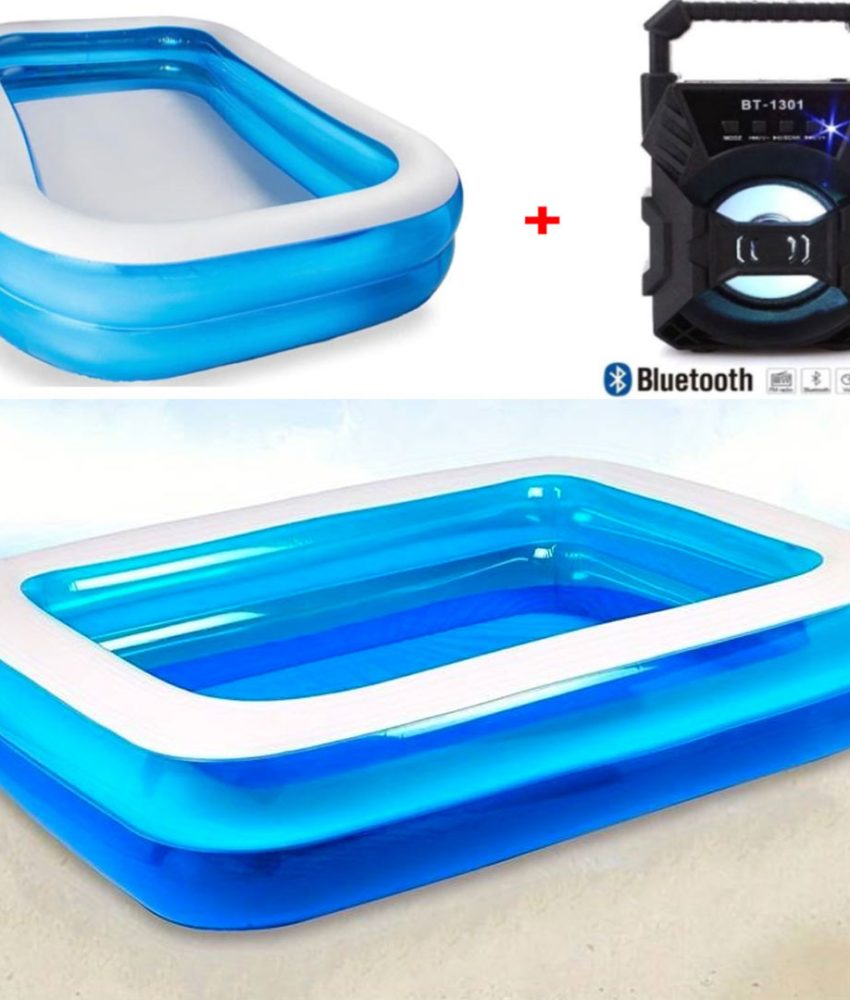 Piscina gonflabila JRH,2 inele Family Pool, dreptunghiulara, 201x150x51cm + Cadou 1 Boxa portabila cu Bluetooth, card micro SD, Radio, Leduri, Usb!