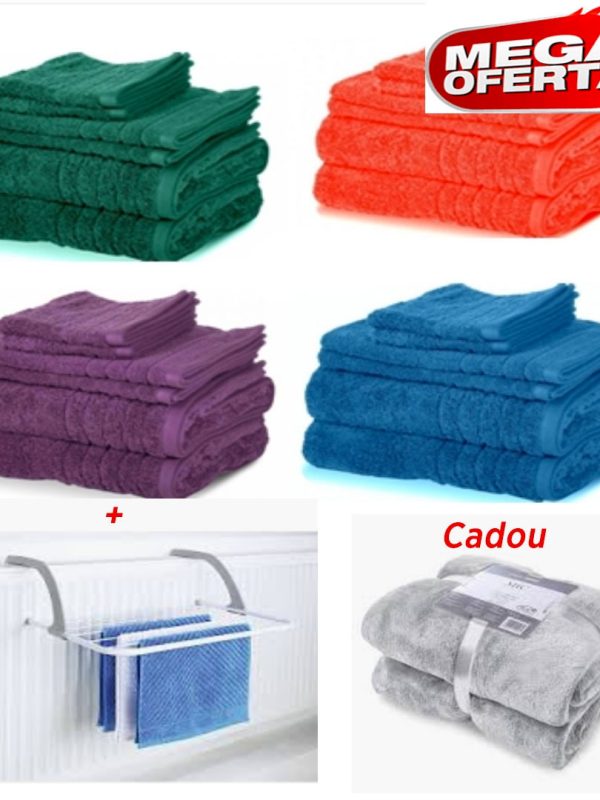 Set 6 prosoape bumbac Pakistanez + Uscator de rufe inox, pentru calorifer sau balcon + CADOU patura pufoasa fleece!