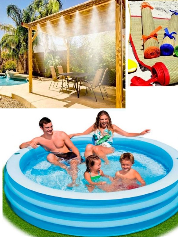 Sistem de Racire Terasa prin pulverizare 10m sau 20m + Piscina Family Intex, 4 inele, 665l + CADOU rogojina de plaja, bambus!