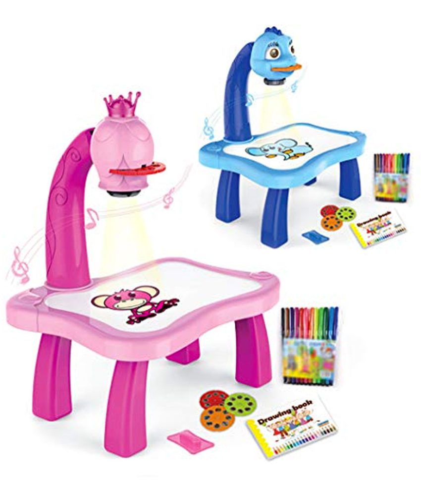 Tabla de desenat cu proiector holografic 3 diapozitive, albastru sau roz