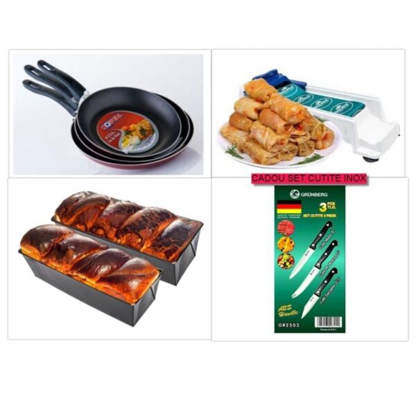 Set 3 Tigai aluminiu teflonat + Aparat de facut sarmale, Dolmer + 2 Tavi Cozonac/Chec + CADOU Set 3 Cutite Inox!