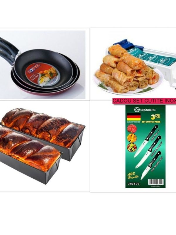 Set 3 Tigai aluminiu teflonat + Aparat de facut sarmale, Dolmer + 2 Tavi Cozonac/Chec + CADOU Set 3 Cutite Inox!