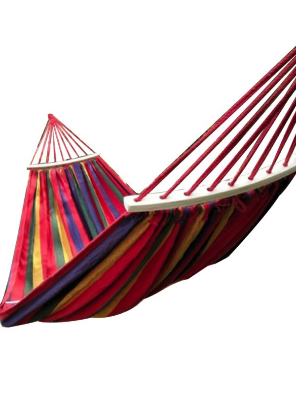 Hamac cu bara de lemn, multicolor bumbac,  200x120cm
