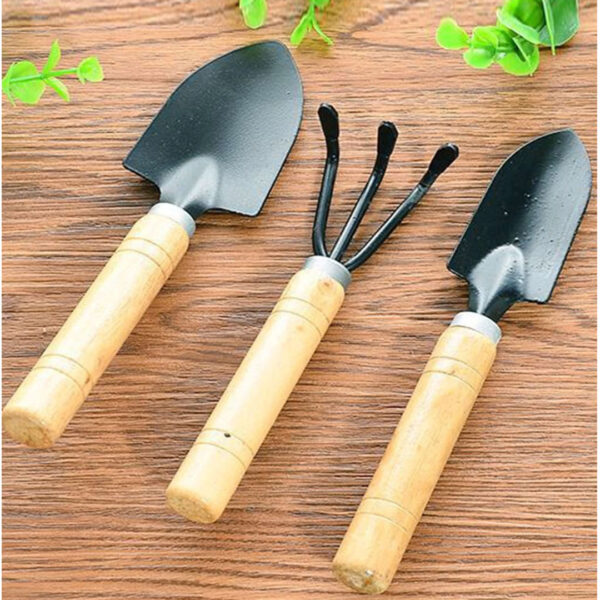 Set 3 ustensile pentru gradinarit, cu maner din lemn lacuit