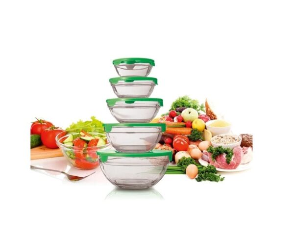 Set 5 boluri sticla cu capace de plastic