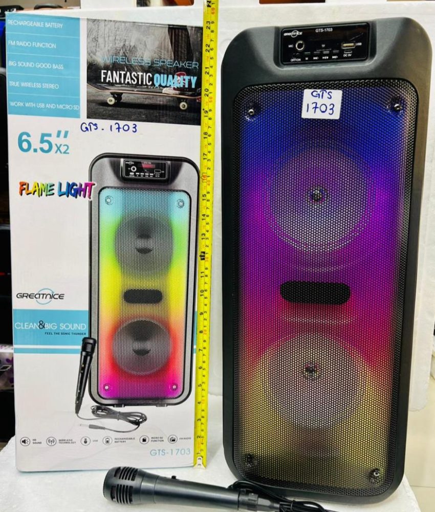 Boxa portabila,Bluetooth,60 cm, GTS 1703/1701, 1000W Muzicali, Radio FM, USB/TF/TWS, Leduri Disco,Microfon Inclus