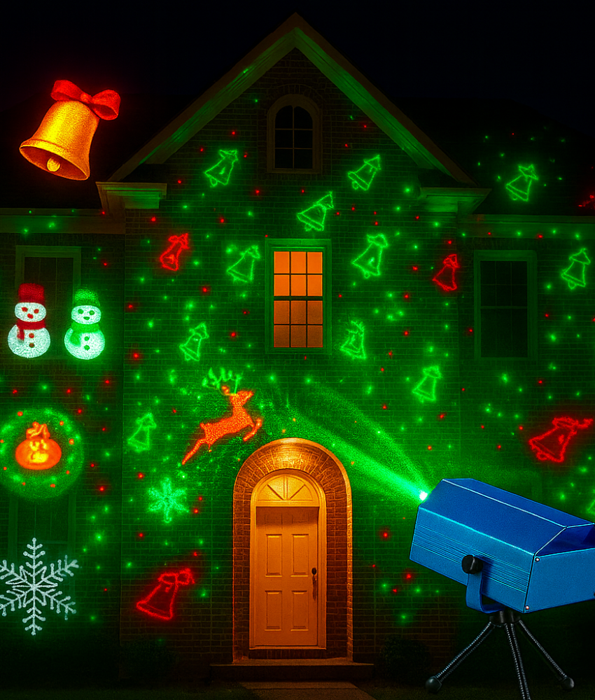 Proiector cu figurine de Craciun, joc de lumini si fulgi de zapada, laser rotativ, multicolor