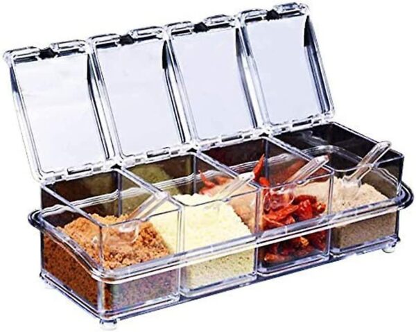 Set 4 recipiente pentru condimente, Plastic, 26x9x7.5 cm, Netoxic, Transparent