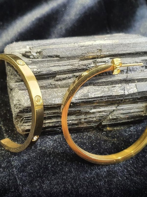 Cercei creole Love, placati cu aur 18k, cristale zirconia