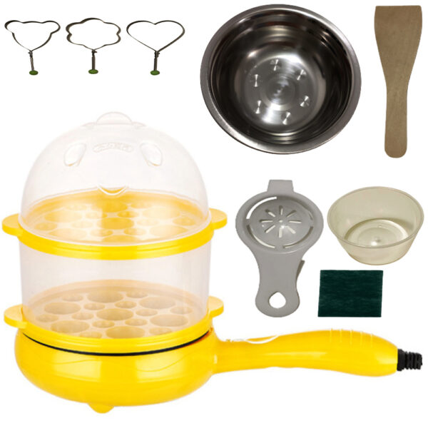 Set tigaie Multifunctionala electrica , diametru 15cm, 2 nivele, Antiaderenta Inox cu strat Ceramic, 13 accesorii pentru Prajit, Gatit la aburi, Fierbere, cu oprire automata, 350W.