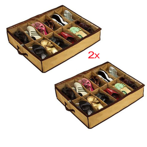 1+1 Cadou, Organizatoar pantofi, 12 compartimente, material textil, bej