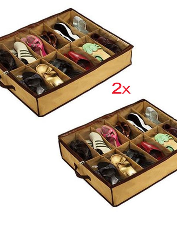 1+1 Cadou, Organizatoar pantofi, 12 compartimente, material textil, bej