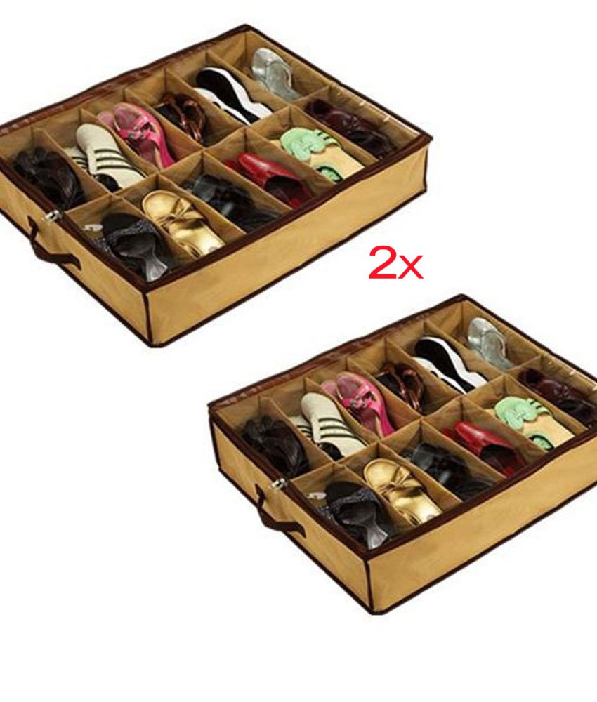 1+1 Cadou, Organizatoar pantofi, 12 compartimente, material textil, bej