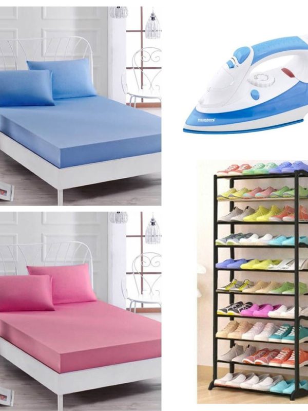 Fier de calcat cu aburi, talpa ceramica, 1200W + Suport de incaltaminte, Shoe Rack, pentru 30 de perechi + Husa saltea Jersey cu 2 fete de perna, diferite culori