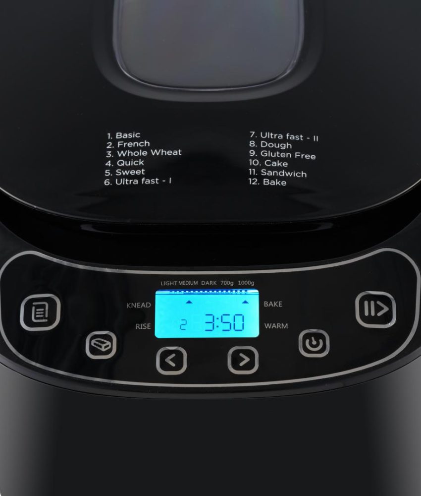 Masina de facut paine FRAM FBM-900BK, 550 W, capacitate 700-1000 g, 12 programe, functie mentinere la cald 30 min,afisaj LCD ,negru