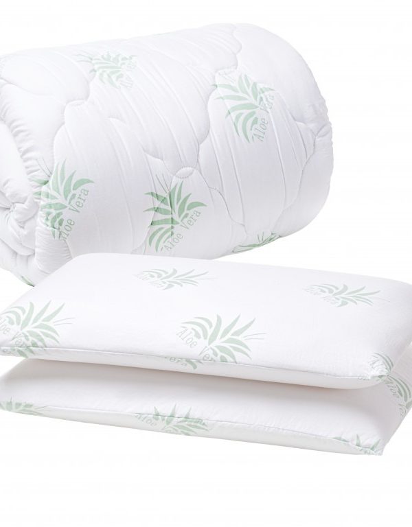 Set pilota iarna cu aloe vera 400g, pentru pat matrimonial, 200x220cm + 2 perne aloe vera 50x70cm