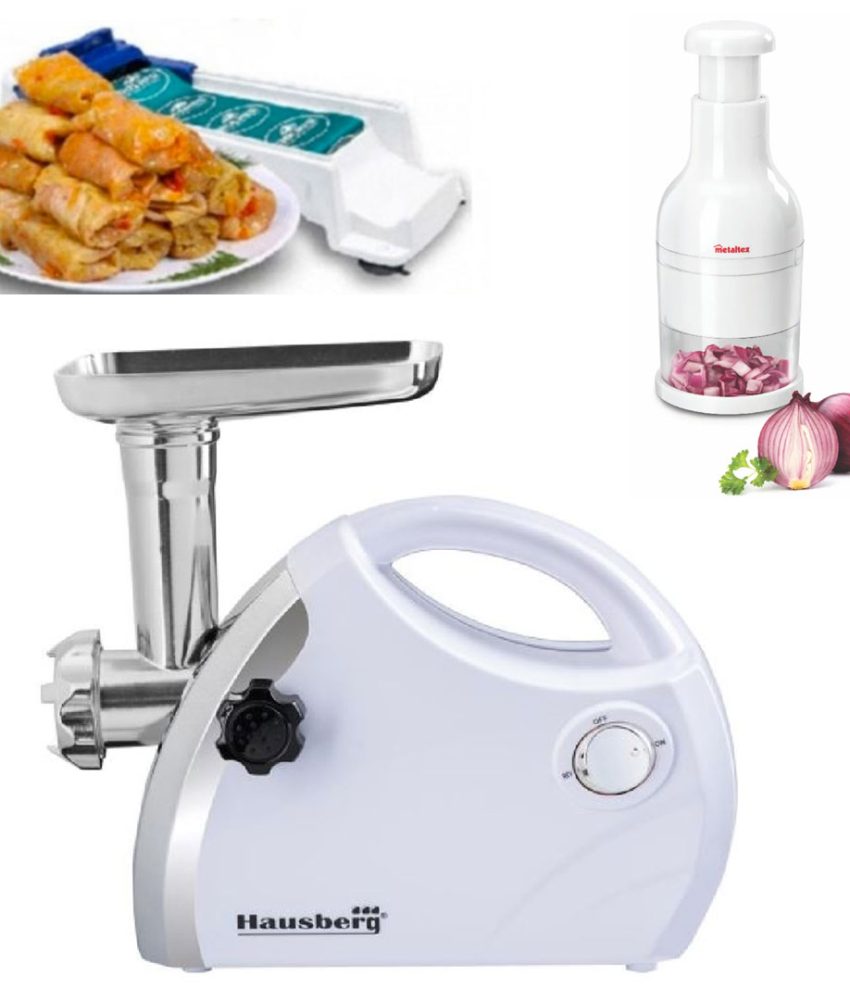 Mașină de tocat electrică, cu accesoriu pentru cârnați, 1800 W, Hansberg HB-3430 + Aparat de rulat sarmale + Chopper manual legume