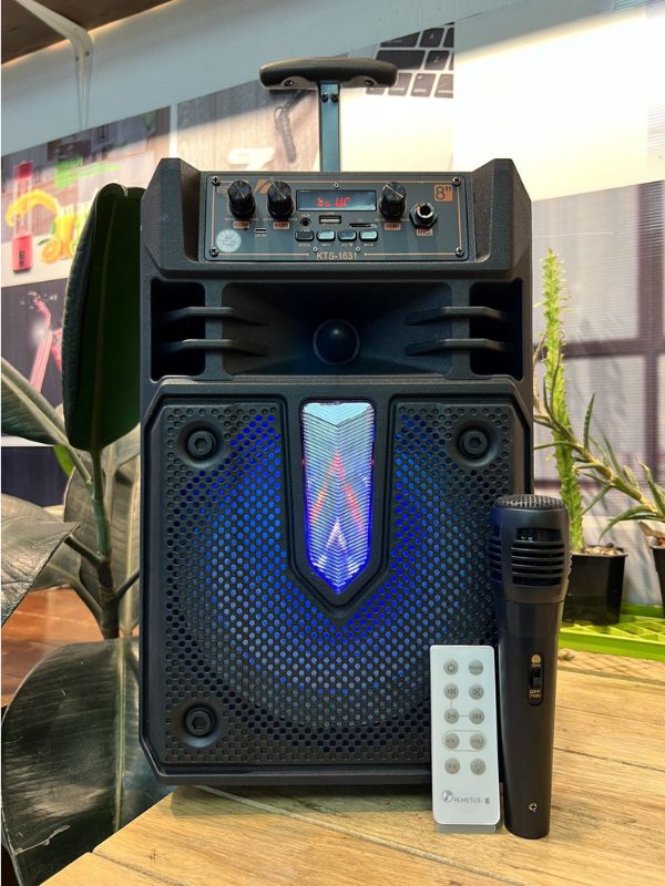 Boxa portabila tip troller KTS-1631, difuzor 8" acumulator integrat, lumini LED, microfon, telecomanda