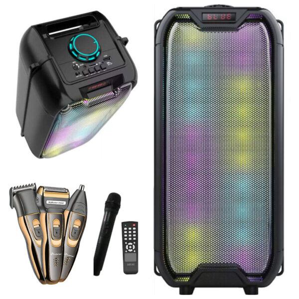 Boxa portabila reincarcabila, 160 W PMPO, 3000 mAh, microfon, LED disco - ZQS4235 + Aparat de tuns ProGemei 3 in 1