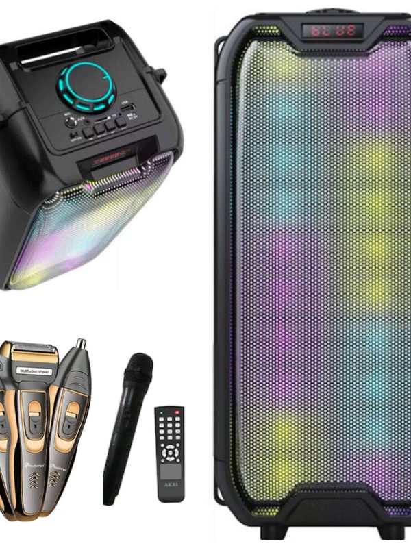 Boxa portabila reincarcabila, 160 W PMPO, 3000 mAh, microfon, LED disco - ZQS4235 + Aparat de tuns ProGemei 3 in 1