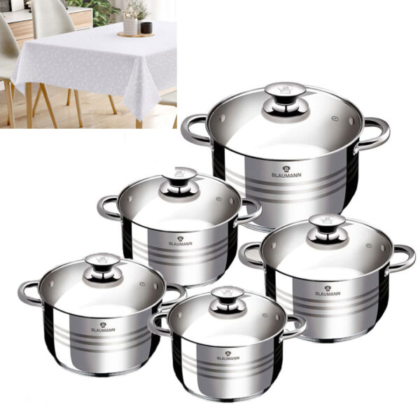 Set Oale Din Inox 10 Piese BL-1424-10 Blaumann For Your Home, Flexi Line + Fata de masa alba 150x220cm