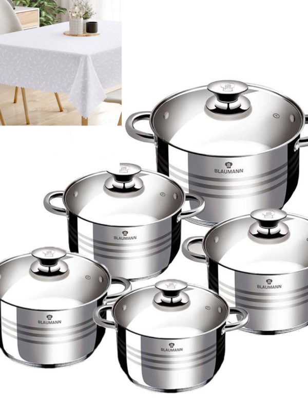 Set Oale Din Inox 10 Piese BL-1424-10 Blaumann For Your Home, Flexi Line + Fata de masa alba 150x220cm