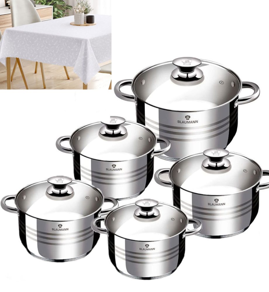 Set Oale Din Inox 10 Piese BL-1424-10 Blaumann For Your Home, Flexi Line + Fata de masa alba 150x220cm