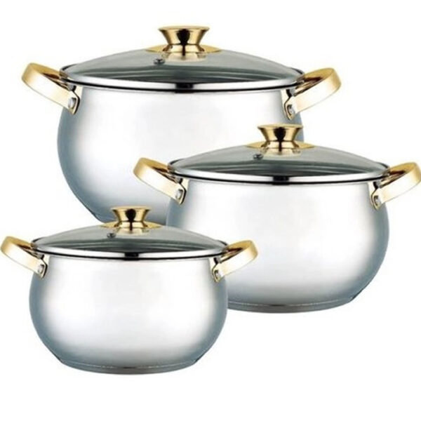 Set oale inox cu capace sticlă 6 piese GR1057, Grunberg, 5l,6l,8l