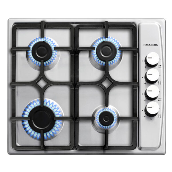 Plita incorporabila Hausberg HB-556IN, Gaz, 4 arzatoare, Sistem siguranta GAZ, Gratar din fonta, Inox