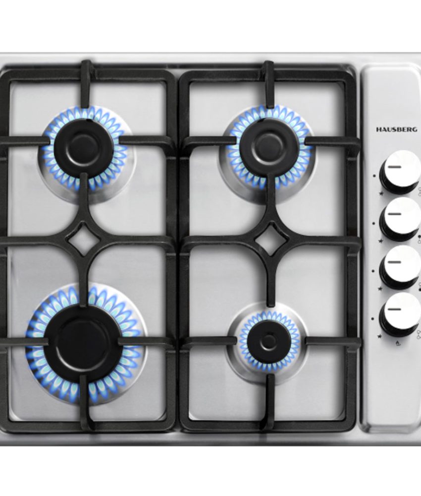 Plita incorporabila Hausberg HB-556IN, Gaz, 4 arzatoare, Sistem siguranta GAZ, Gratar din fonta, Inox