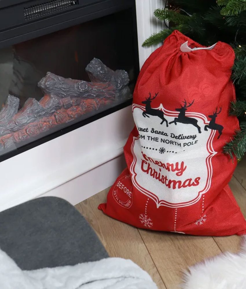 Sac pentru cadouri de Craciun, Merry Christmas, rosu, 55 x 77 cm