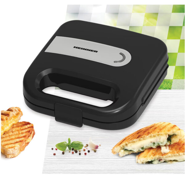 Sandwich maker ELITE SNACK Heinner SM-K750FSBK, 750w, capacitate 2 sandwich-uri, placi antiadezive fixe, negru