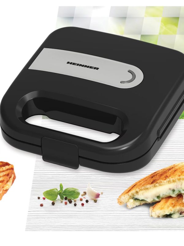Sandwich maker ELITE SNACK Heinner SM-K750FSBK, 750w, capacitate 2 sandwich-uri, placi antiadezive fixe, negru