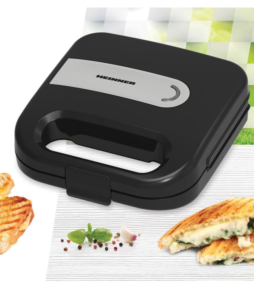 Sandwich maker ELITE SNACK Heinner SM-K750FSBK, 750w, capacitate 2 sandwich-uri, placi antiadezive fixe, negru