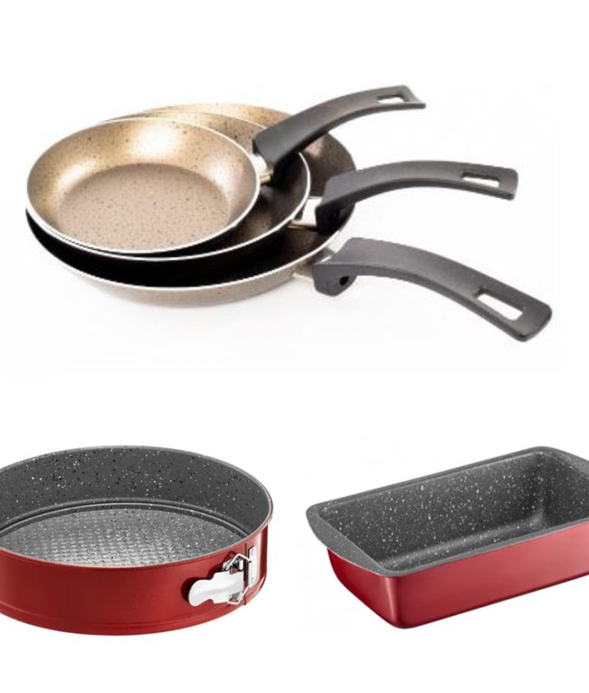Set 3 Tigai Deluxe din Aluminiu teflonat Rosetta, 18, 22, 26cm + Tava de copt cu baza detasabila 26cm + Tava cozonac