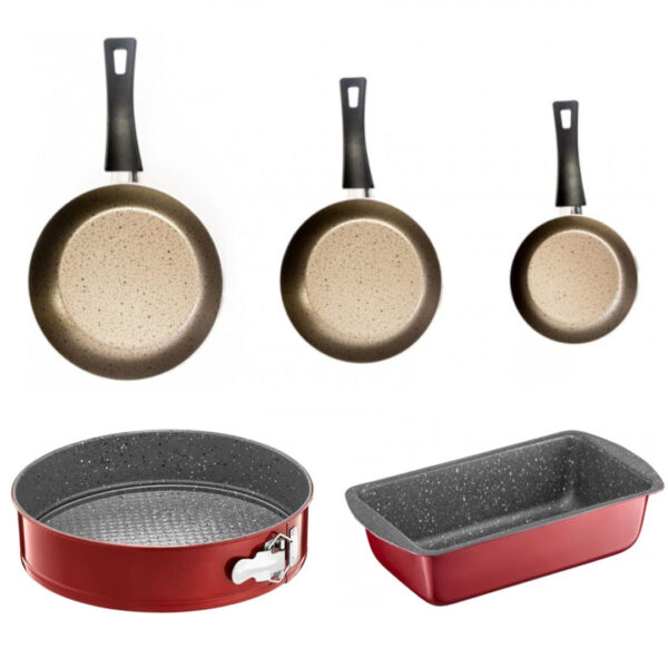Set 3 Tigai Deluxe din Aluminiu teflonat Rosetta, 18, 22, 26cm + Tava de copt cu baza detasabila 26cm + Tava cozonac