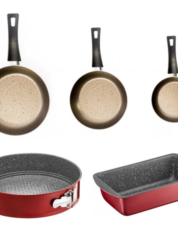 Set 3 Tigai Deluxe din Aluminiu teflonat Rosetta, 18, 22, 26cm + Tava de copt cu baza detasabila 26cm + Tava cozonac