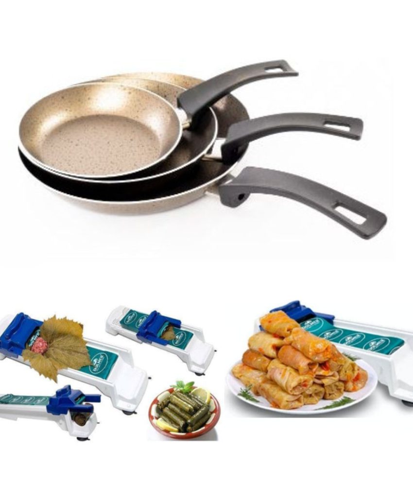 Set 3 Tigai Deluxe Din Aluminiu Teflonat Rosetta, 18, 22, 26cm + Aparat de rulat sarmale dolmer