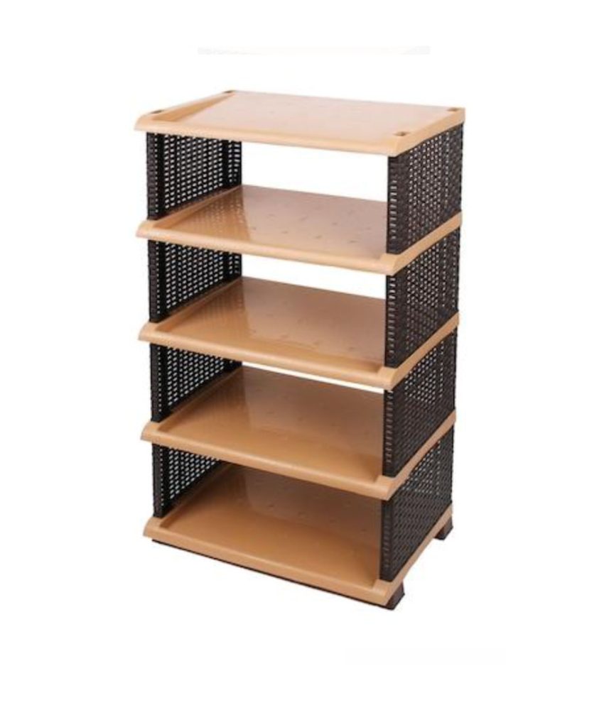 Etajera pantofi, plastic tip ratan, 5 polite