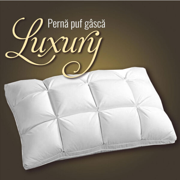 Perna puf de gasca Luxury, 100% puf, tesatura husa bumbac, casetata, dimeniune 50x70cm