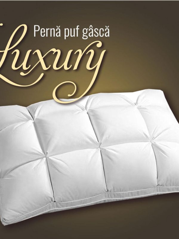 Perna puf de gasca Luxury, 100% puf, tesatura husa bumbac, casetata, dimeniune 50x70cm